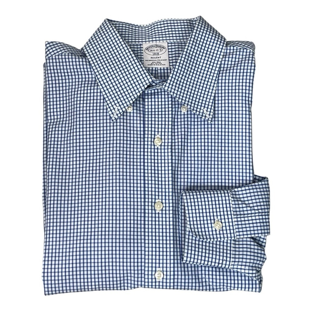 Brooks Brothers 1818 Regent Blue & White Checkered Shirt 16 1/2 2/3